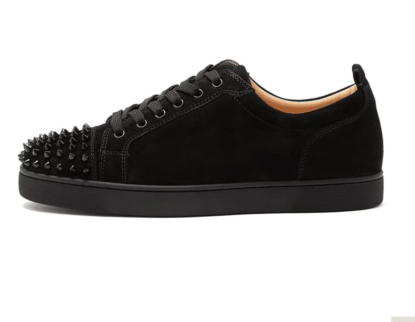 

Fashion Brand Design Men Low Top Red Sole Casual Shoes Rivets Studded Flats Lace Up Red Bottom Sneakers Men Shoes
