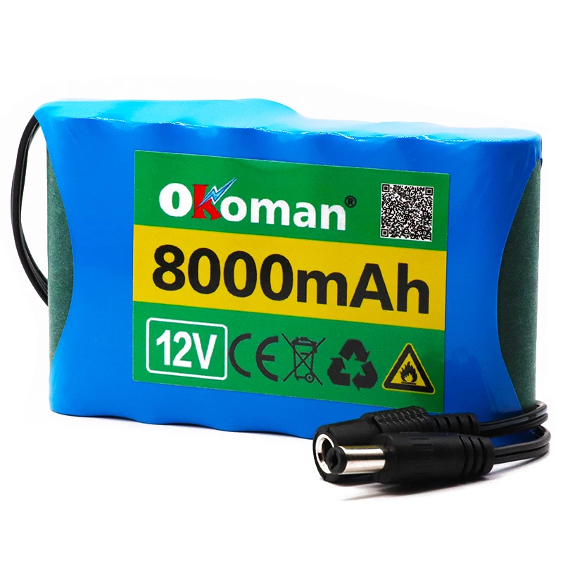 Okoman аккумулятор высокой емкости 12V 8Ah 18650 перезаряжаемый литий ионный Емкость DC 12 6