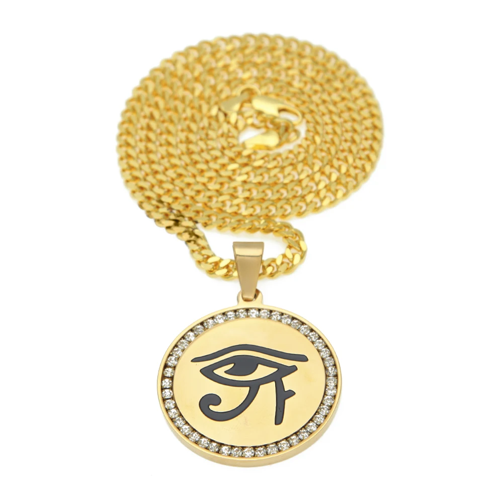 

Classic Crystal Gold/Silver Color Chains Necklaces For Women Stainless Steel Eye of Horus Pendant Necklace Men Erkek Kolye