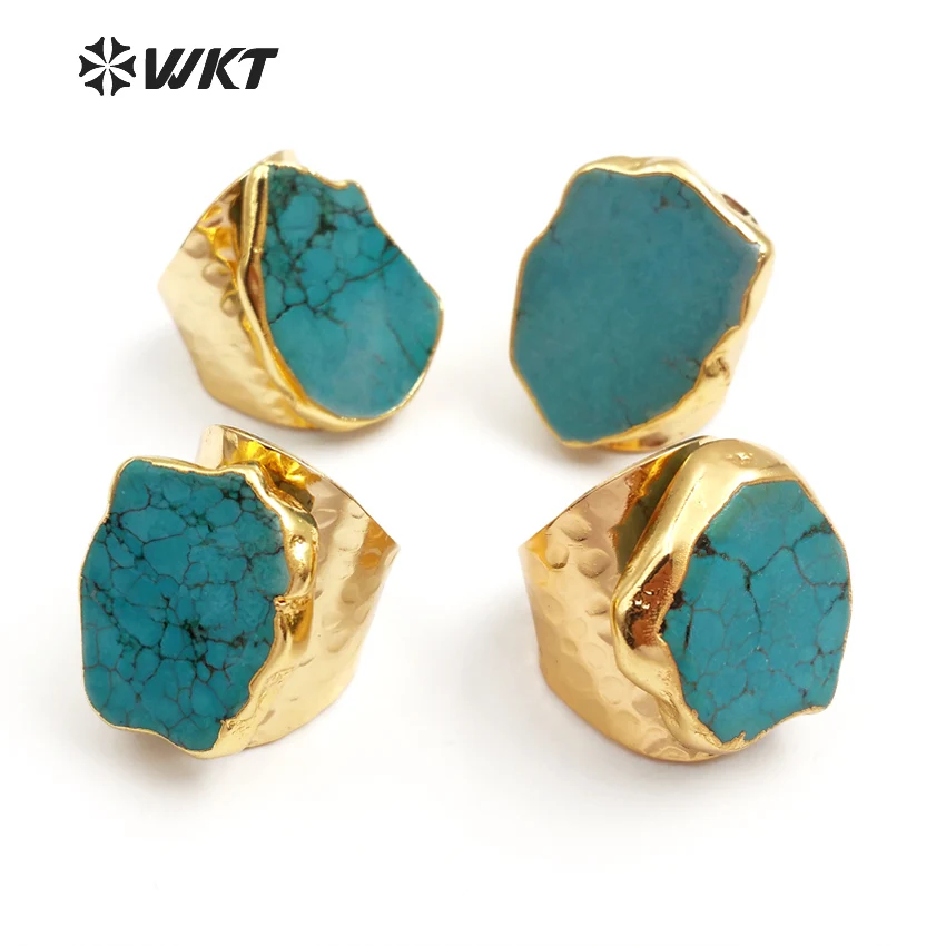 

R126 WKT wholesale new stunning cigar band stone rings in gold color, natural green howlite stone rings in free shipping