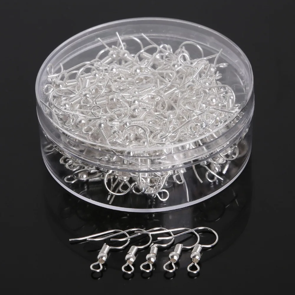 

200pcs/box Fashion Iron Fish Ear Hook Wire Clasp With Bead Charms Earring Hooks Wires Fittings DIY Jewelry Findings Accessories