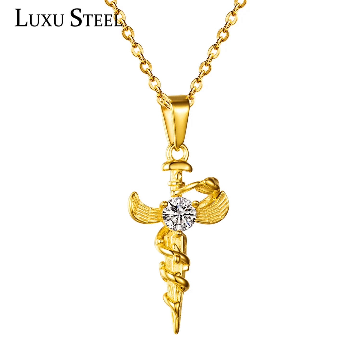 LUXUSTEEL New Arrival Fine Sweater Chain Cool Gold Color Littel Pepper Solid Ox Horn Pendant Chain Necklace for Men and Women