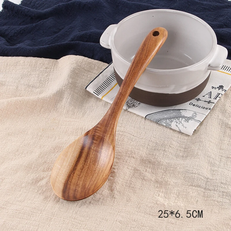 Большая деревянная рисовая ложка с длинной ручкой, ложка для приготовления супа, деревянная ложка из тикового дерева, дуршлаг, ковш, шумовка, ковш, деревянный набор кухонной посуды