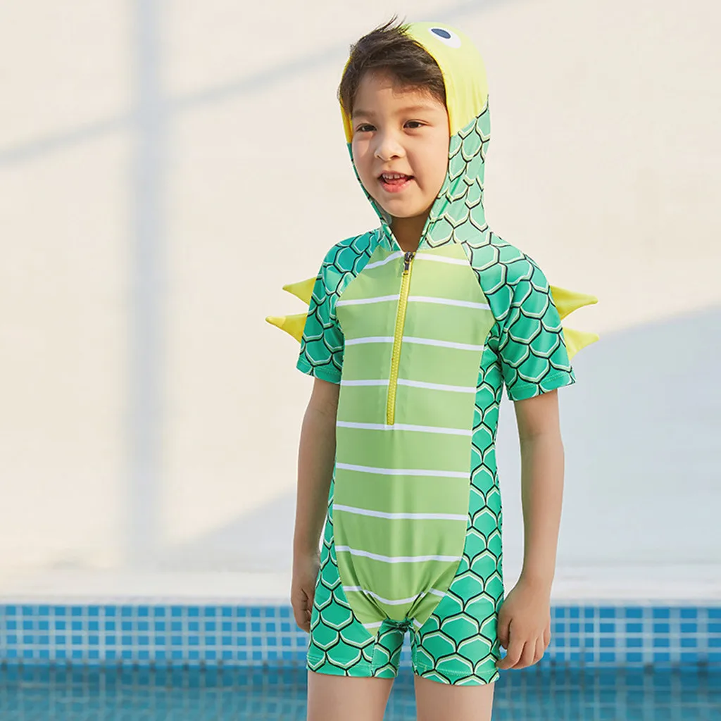 Новинка; купальный костюм для мальчиков; купальный костюм с капюшоном и динозавром для маленьких мальчиков; пляжные купальники с короткими рукавами для бассейна;#40