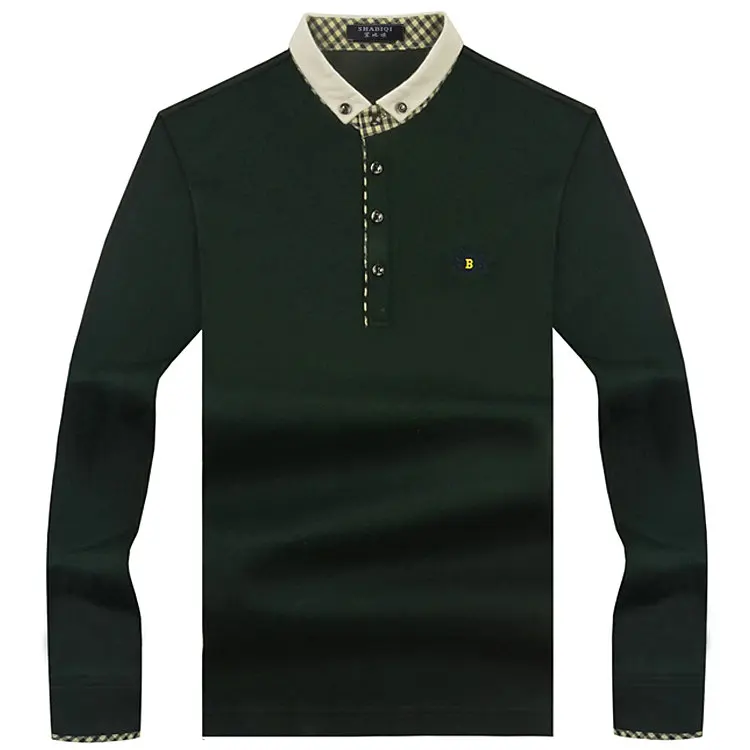Новое поступление, модные брендовые рубашки поло с длинным рукавом, Мужская Осенняя приталенная рубашка из хлопка, повседневные футболки для мужчин размера плюс S-10XL - Цвет: Зеленый
