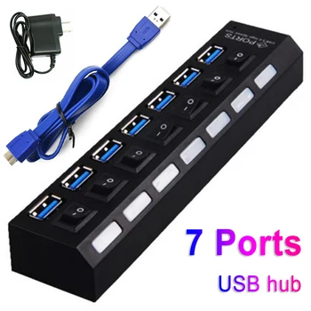 

Multi USB Hub 2.0/3.0 Mini Hub USB Splitter 7 USB Ports With ON/OFF Switch Hub Support Power High Speed PC Computer Accessories