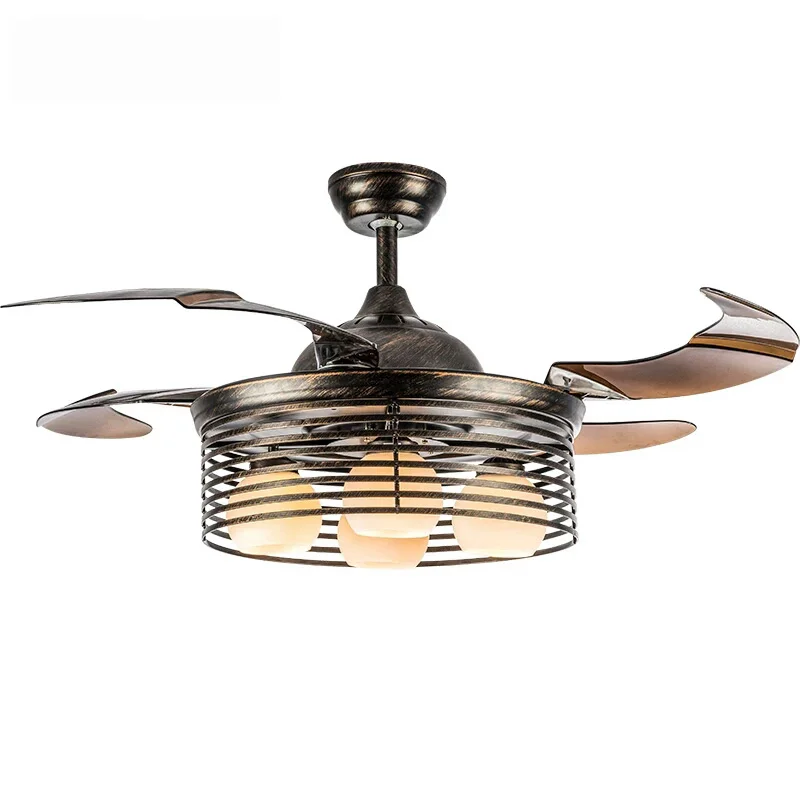 

American Retro 42inch Invisible Fan lights Acrylic Leaf Led Ceiling Fans 110v /220v Wireless control ceiling fan light