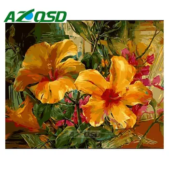 

AZQSD Painting By Numbers Frameless 40x50cm Big Orange Flowers Oil Painting Picture By numbers On Canvas Home Decor szyh180