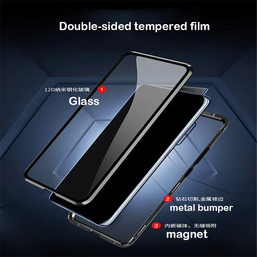 R just магнитный металлический чехол бампер для OPPO Reno 10x zoom закаленное стекло задняя
