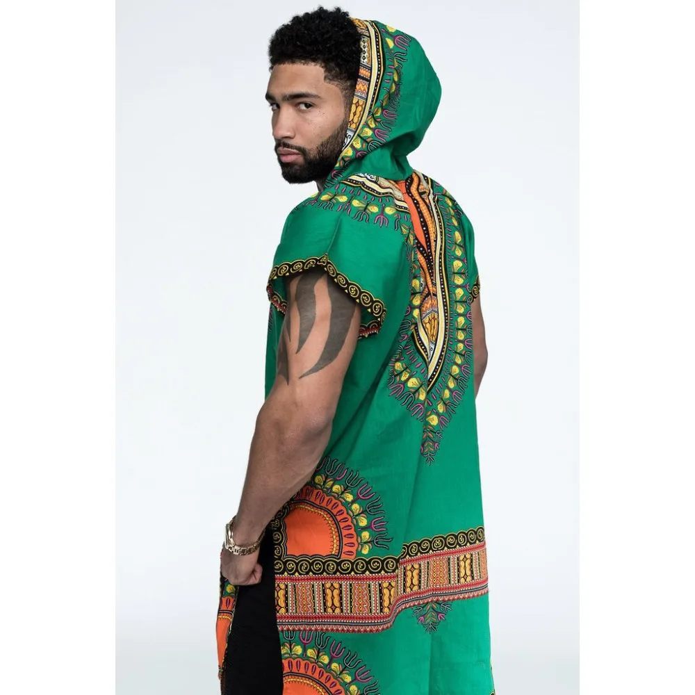 

Adult African Dashiki Print Pullover Sweatshirt Hoodie Sleeveless Hippy Hooded Vest Waistcoat Outwear Tunic Wear For Men M-XXXXL