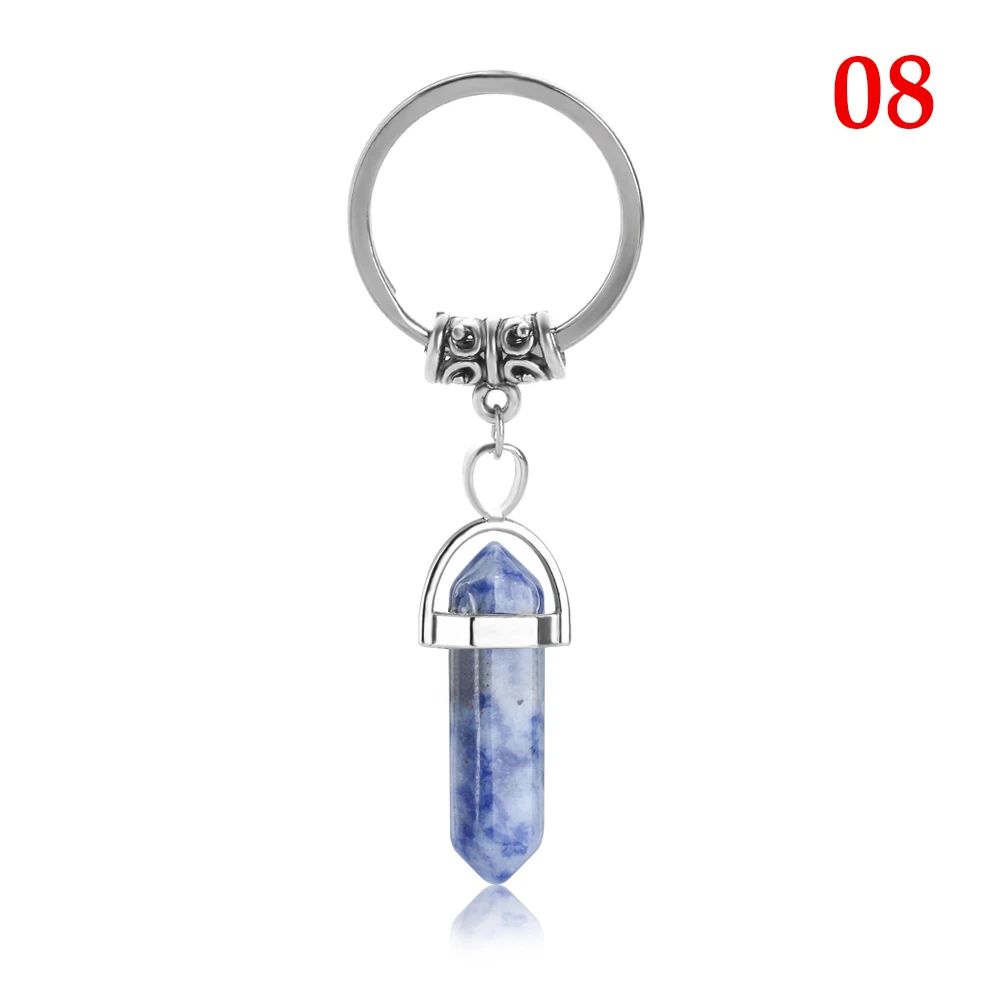 1Pcs Vintage Natural Stone Keychain Natural Quartz Stone Pendant Key Rings Pink Crystal Key Chains Fashion Bag Accessories - Цвет: 8