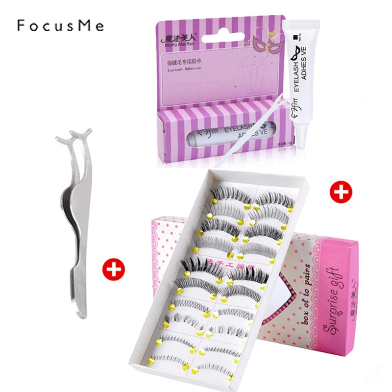 

FM 10Pairs Handmade Fake False Eyelashes Tweezers Eyelash Glue Sets glue for eyelashes makeup maquiagem maquillaje lashes cilios