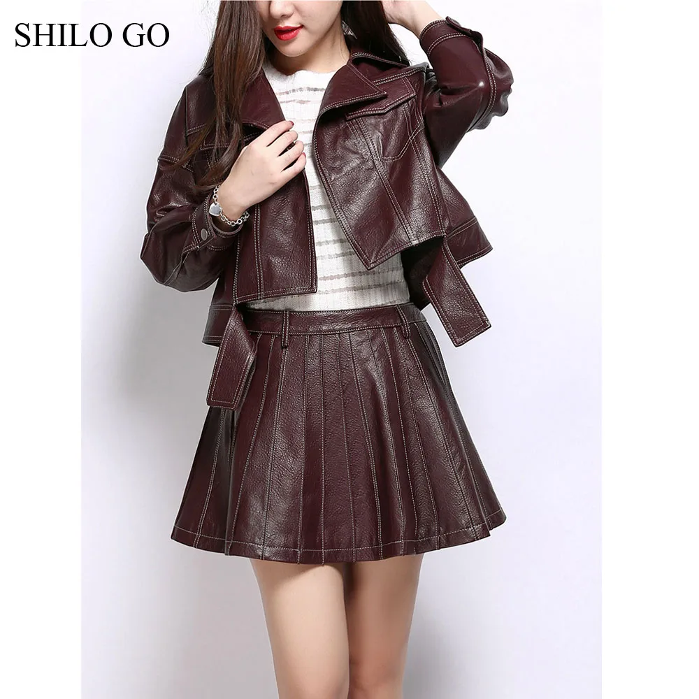Женский кожаный костюм SHILO GO Осенний модный из натуральной овчины с отворотом и