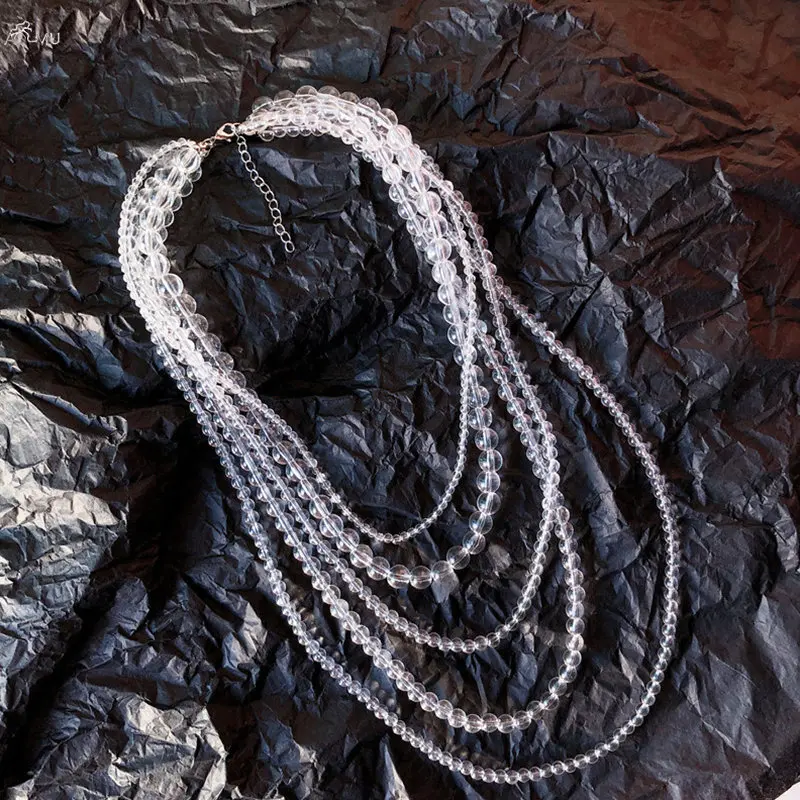 

AOMU Multi Layer Crystal Beading Long Necklace Handmade Beads Vintage Necklace For Women Wedding Accessories Jewelry