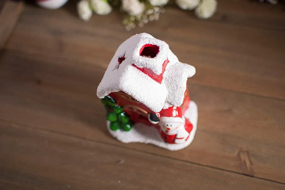 Рождественские подсвечники для декора, модель снежного домика в канун Рождества, красные, белые изделия и подарки, керамический подсвечник