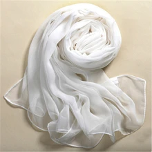 Стильный женский летний пляжный шифоновый Шелковый чистый белый мягкий тонкий продолговатый шарф-шаль 160X50 см, лучшие подарки, высокое качество