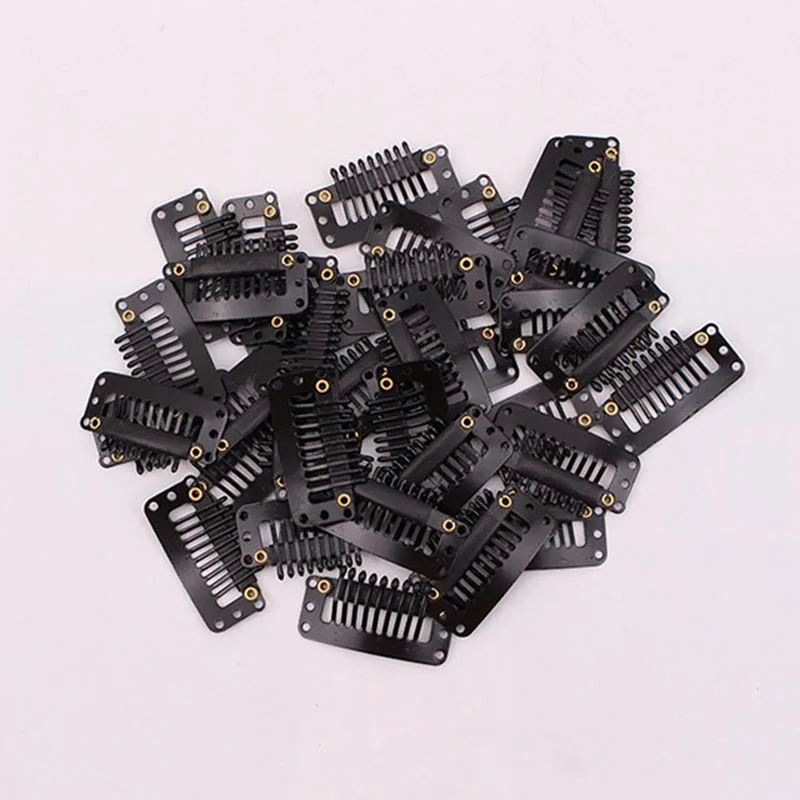 

50pcs Black Beige Brown hair snap clips for extensions U Shape weave toupee wig 9 teeth clips styling tools