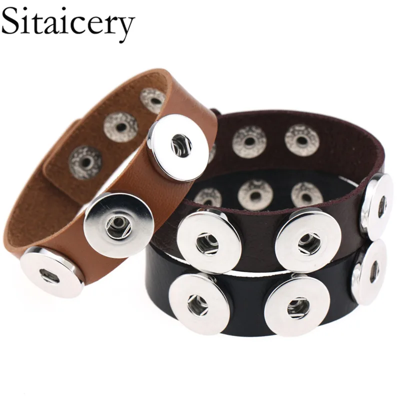 

Sitaicery Gothic Delicate Black Red Leather Bracelets & Bangles DIY Button PU Leather Punk Bracelet For Women Men Jewelry New