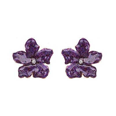 Yhpup очаровательные блестящие серьги-гвоздики в виде цветка, романтические массивные свадебные серьги в стиле бохо для женщин, женские серьги, Мода свадеб - Окраска металла: B909 purple