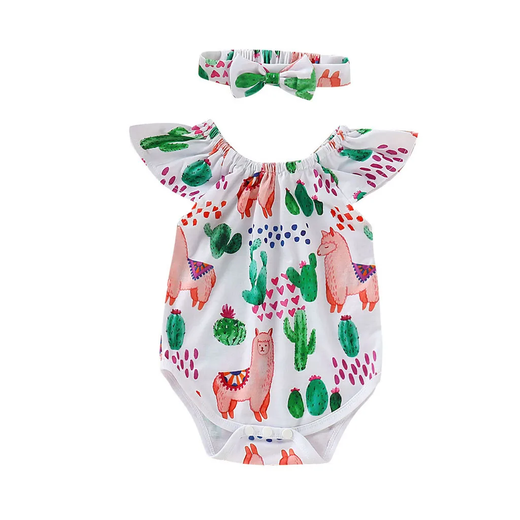 

Toddler Kids Baby Girls BoysCartoon Print Hair Band Romper Bodysuit Summer