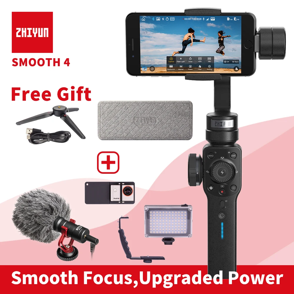 ZHIYUN Smooth 4 smartphone Handheld 3 Axis gimbal stabilizer action camera selfie phone steadicam for iphone Sumsung Gopro ZHIYUN Smooth 4 smartphone Handheld 3 Axis gimbal stabilizer action camera selfie phone steadicam for iphone Sumsung Gopro