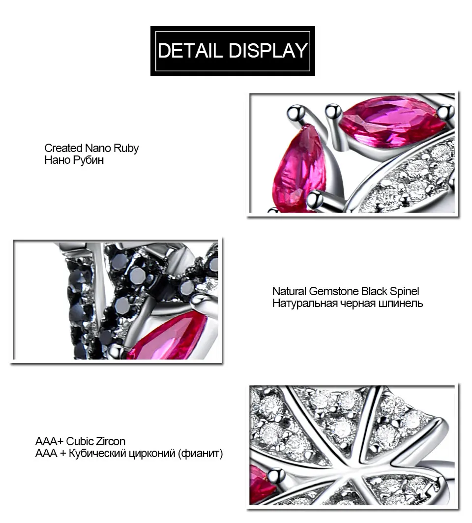 UMCHO 925 пробы Серебряный Ювелирный Комплект бабочка Романтический Рубин Черный шпинель драгоценный камень кольца кулон Висячие серьги для женщин подарок