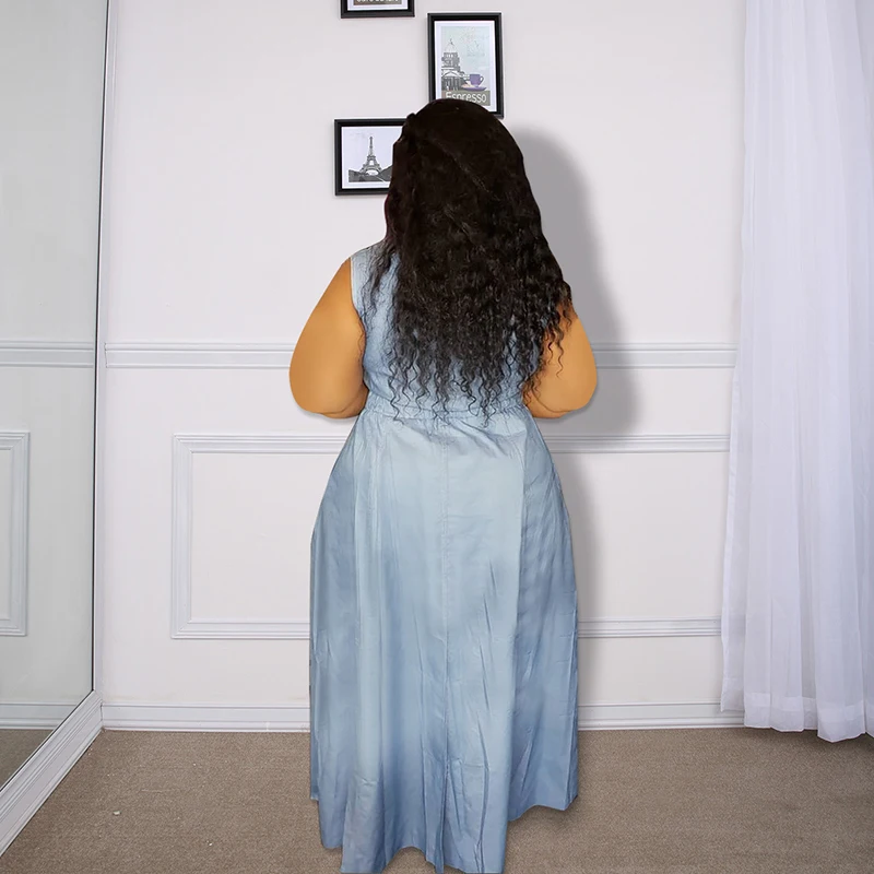 Raisvern женский джинсовый сарафан комбинезон платье Африка Сексуальное Женское джинсовое платье повседневное пуговица карман размера плюс длинное платье без рукавов