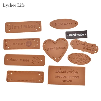 

Lychee Life 50Pcs Handmade Sewing Clothes Labels Hand Made Embossed PU Leather Label Tags For Jeans Bags Diy Crafts