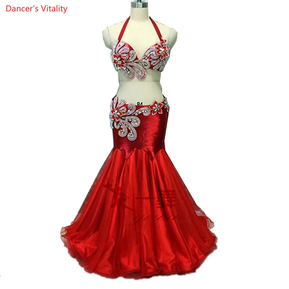 2018 NEW belly dance clothes advanced diamond bra and skirt 2pcs latin dance dress belly dance