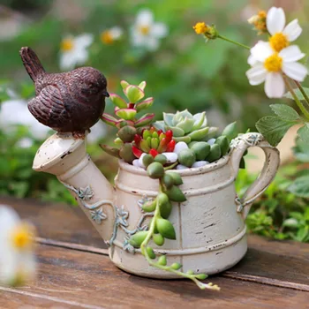 

Lovely Resin Planter Flowerpot Pastoral Bird Shower Kawaii Zakka Succulents Flower Pot Mini Landscape Garden Home Office Decor