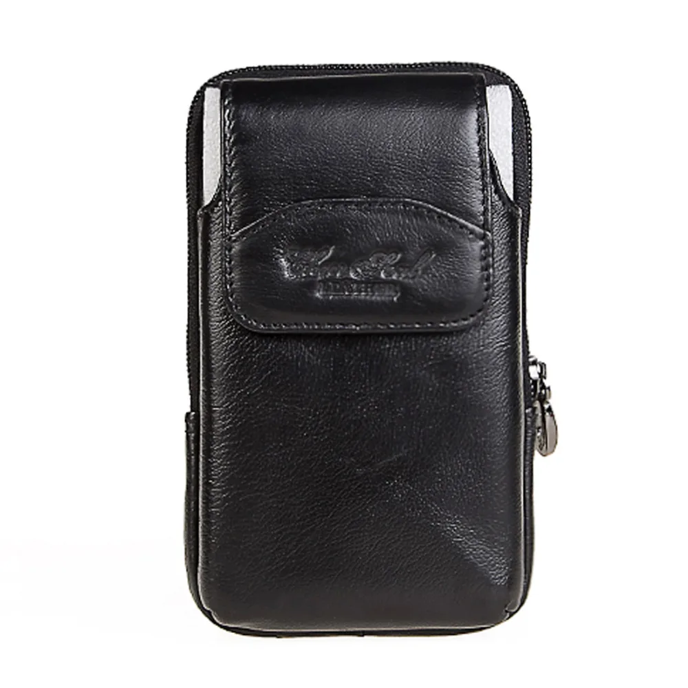 Men Waist Fanny belt Bag Pack Phone cow Leather Purse Wallet Pouch black 3176