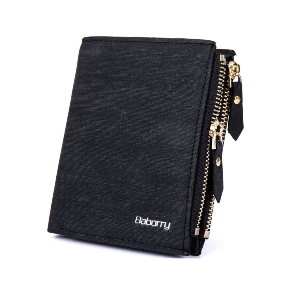Short wallet anti Radio frequency identification RFID anti stealing double zipper wallet for men