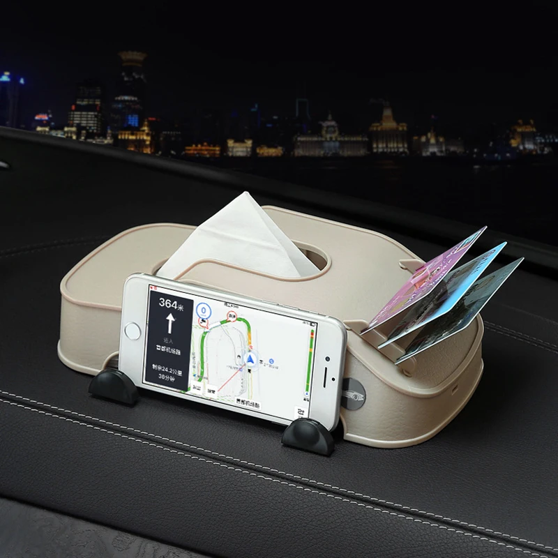 Многофункциональная автомобильная бумажная коробка для полотенец, бумажная коробка для автомобиля, чехол для навигатора, поддержка мобильного телефона, картриджи для карт - Цвет: Meter black