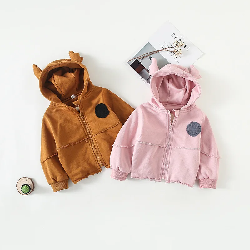 2018 осень детская одежда с длинными рукавами из хлопка с капюшоном с милым рисунком оленьих рогов для мальчиков и девочек для маленьких