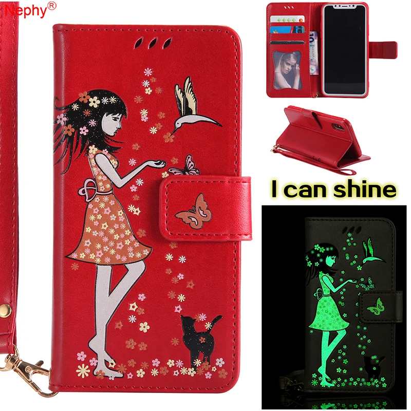 

Nephy 3D Luminous Butterfly Leather Phone Case For iPhone 5 5s SE 6s 6 s 7 8 Plus X 6plus 7plus 8plus Flip Cover Cat Casing Etui