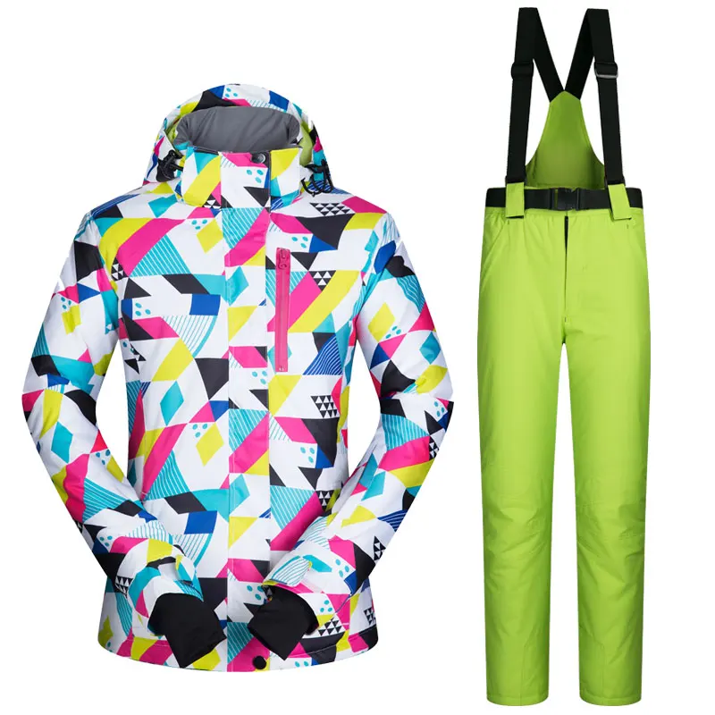 Женский лыжный костюм бренды нового высокого качества, непродуваемый водонепроницаемый утепленный комплект зимние штаны и зимняя Лыжная куртка сноуборд костюмы для женщин - Цвет: CSJ And Green