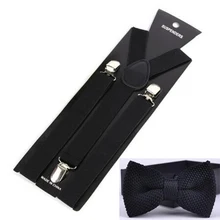 Винтаж для мужчин унисекс подтяжки набор офис повседневное Эластичные подтяжки Твердые y-образный клип на подтяжки с вязаный галстук-бабочка