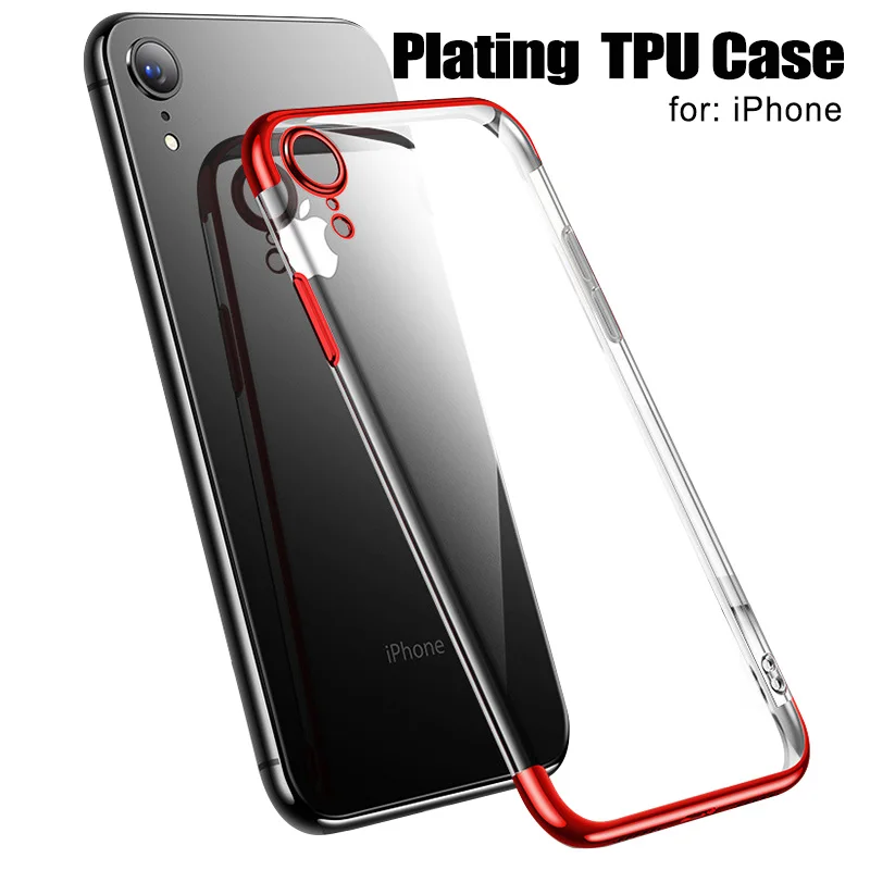 

Soft Clear Case for iPhone X XS XR Transparent TPU Silicone Silm Plating Edge Back Cover for iPhone 7 8 Plus XS Max