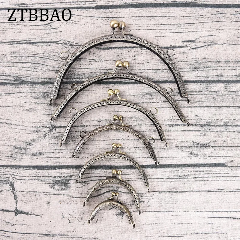 7Sizes DIY Craft bag making Wallet Clip Antique Brass Metal Purse Frame ring kiss clasp Handle for Bag