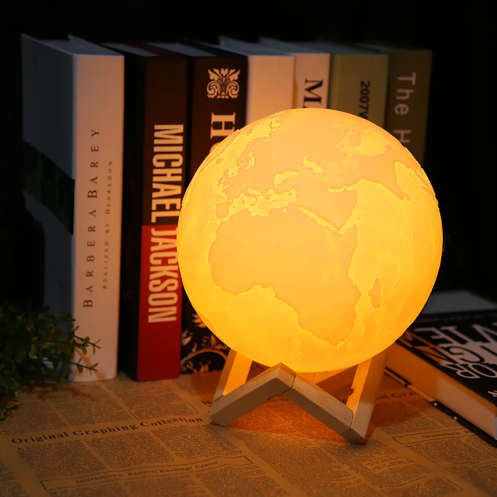 

Rechargeable 3D Printing Earth Light Dimmable Desk Decor Lamp Touch Switch Bedroom Bookcase Usb Led Night Light Creative Gift