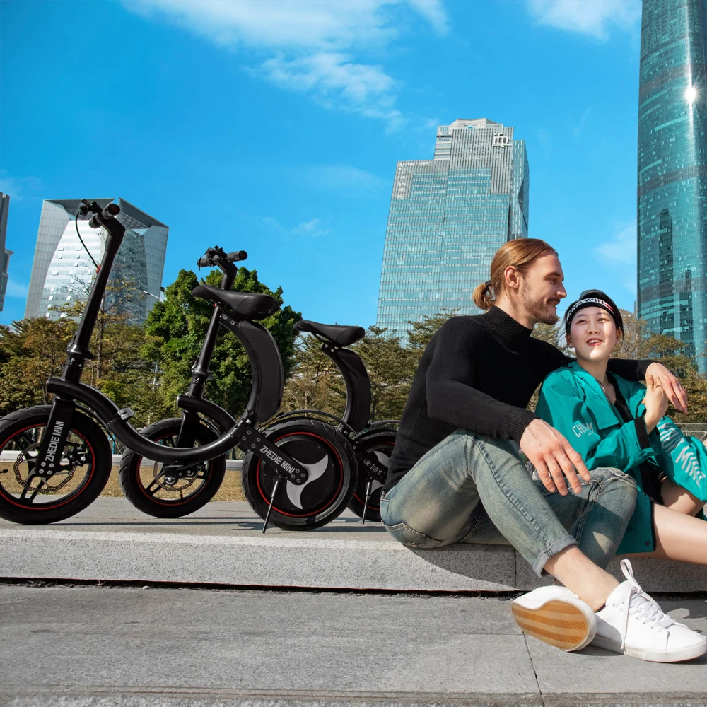  Portable Electric Bike Two Wheels Electric Bicycle 14 Inch Single Motor 450W 36V Foldable Electric 