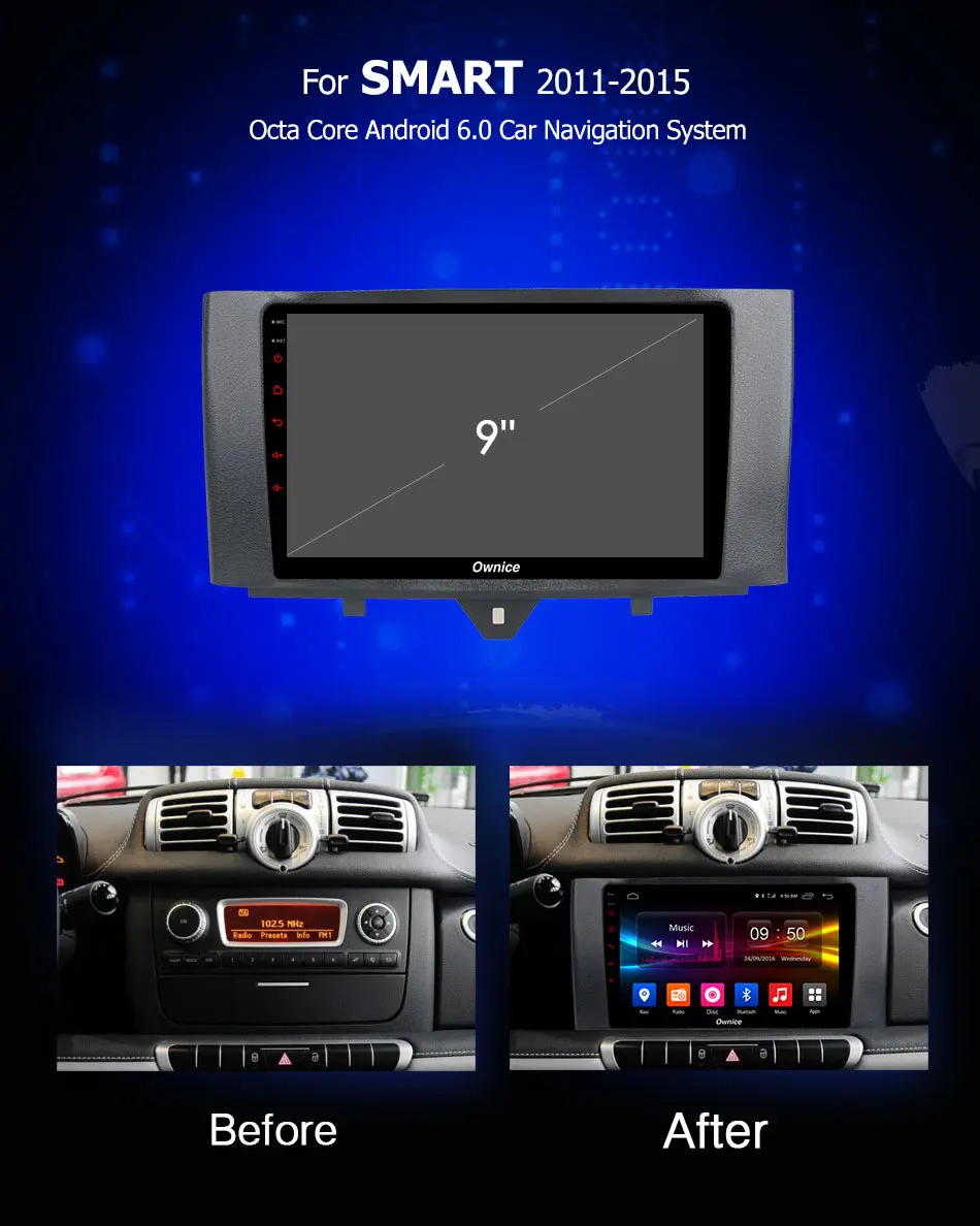 Perfect Ownice K3 K5 K6 Android 9.0 4G LTE DSP 360 Panorama CAR DVD GPS Navi Player For Mercedes Benz Smart 2011 2012 2013 2014 2015 1
