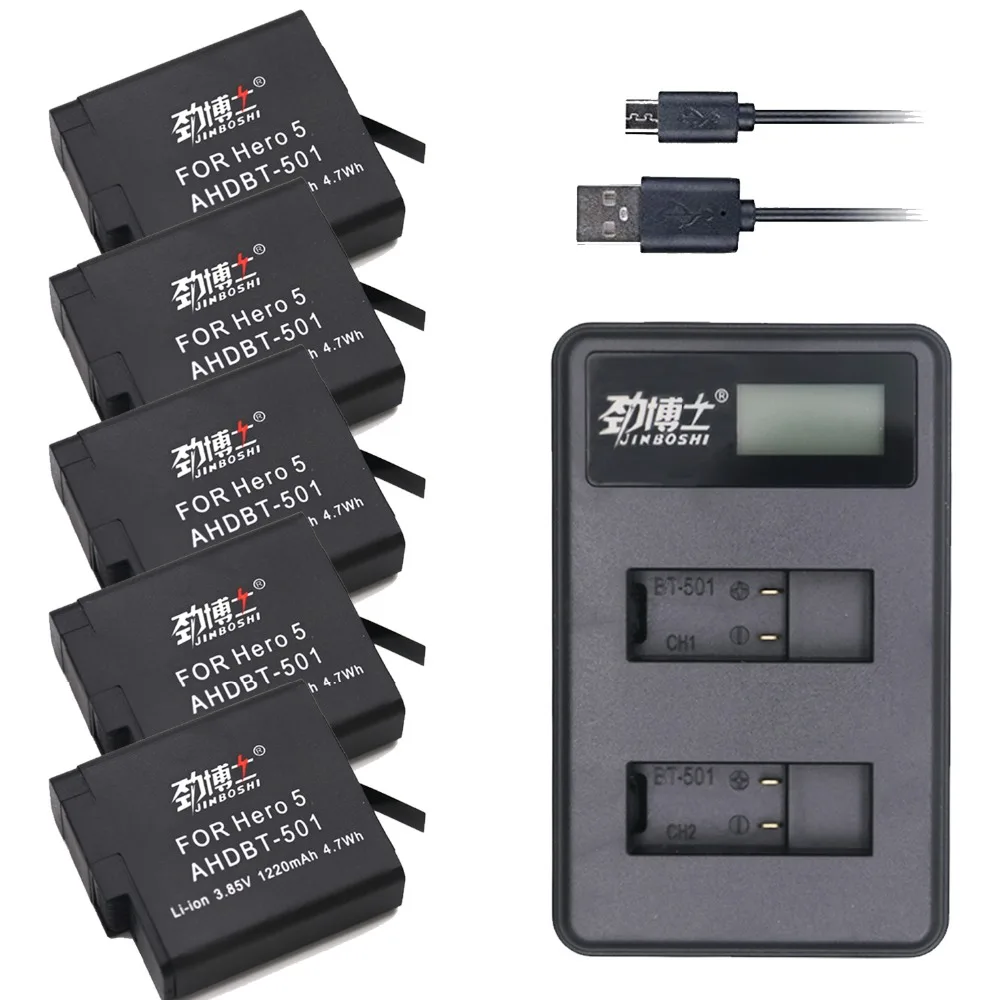 

5pc AHDBT-501 AHDBT 501 AHDBT501 Battery for GoPro Hero 5 Go Pro Hero 6 Battery + Charger For GoPro Hero5 Hero6 Sport Camera