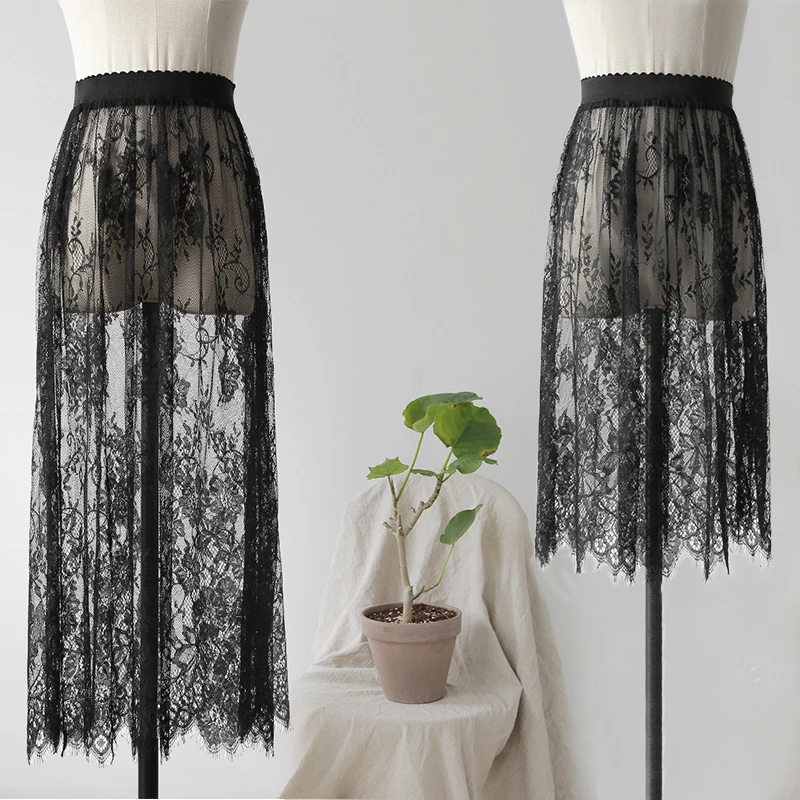 Lace underskirt medium long autumn and winter single layer guaze plus size half slip