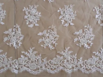 

Gorgous Embroidered Beaded Lace Fabric Off White, African French Lace Trim Ribbon for Wedding Evening Dresses Party