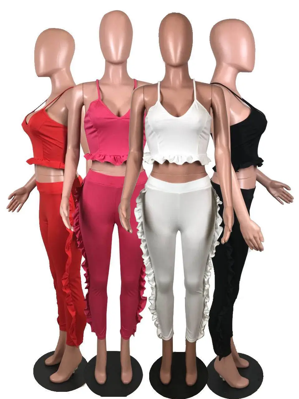 Joiekuno модные однотонные Длинные Комбинезоны с оборками blusas mujer de moda 2019 облегающее