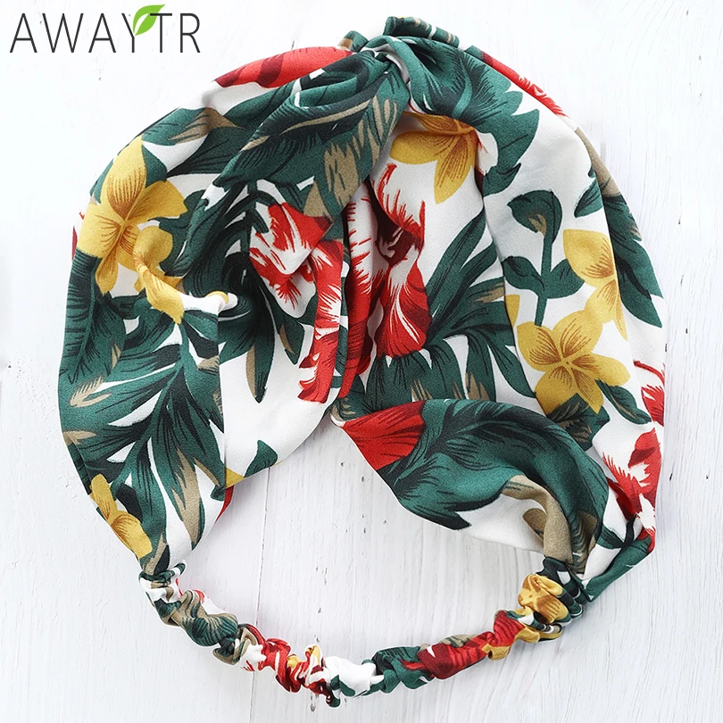 

Women Print Elastic Wide Side Headbands Vintage Style Elastic Hairband Hair Accessories Slip Stay Knotted Floral Headwear Ladies