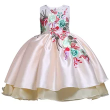Элегантное Атласное Вечернее платье высокого качества с вышивкой для девочек; вечерние платья для девочек; Детские Свадебные платья без рукавов с цветочным узором для девочек