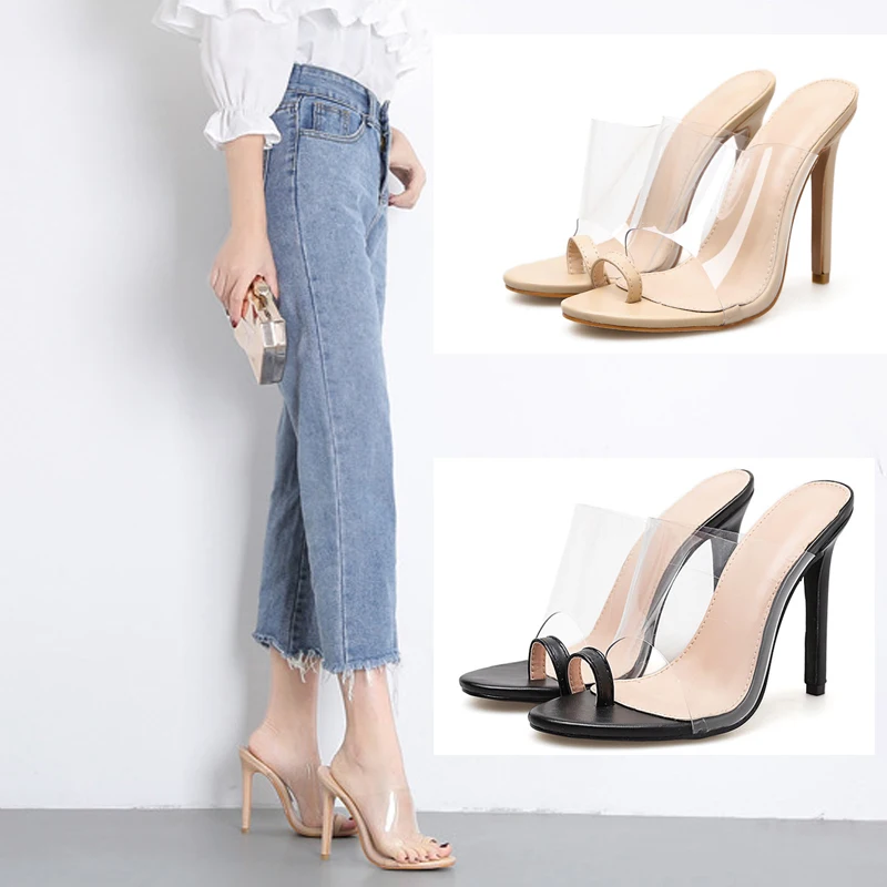 

2019 New Transparent Sandals Female High-Heeled Toe Sandals Slippers Wear Wild Women's Shoes