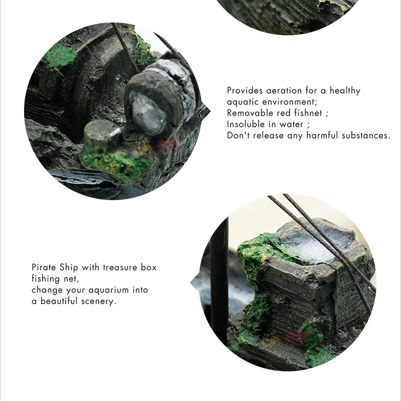 Aquarium Decor Fish Tank Resin Shipwreck Decoration Pirate Treasure Ship Fishing Net Ornament Accessories Statue For Fishes Hide2